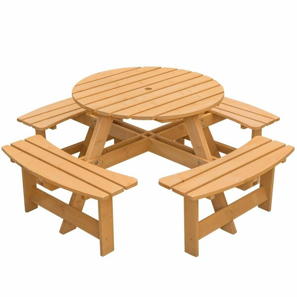 Kd Muebles De Dormitorio Wooden Outdoor Patio Garden Round Picnic Table with Bench, 8 Person, Stained KD2641904